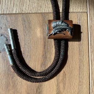 Vintage Swordfish Bolo Tie on brown cord